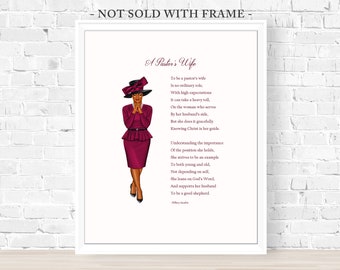 PASTOR MINISTER&#39;S WIFE, African-American First Lady Gift, Original Poem &quot;A Pastor&#39;s Wife&quot; by Hillary Ascalon 8x10 Print (Unframed)