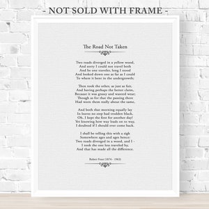 ROAD Not TAKEN POEM, Robert Frost, Literary Print, Famous Poem, Graduation Gift Idea, Retirement Gift, Office 8&quot;x 10&quot; Print (Unframed)