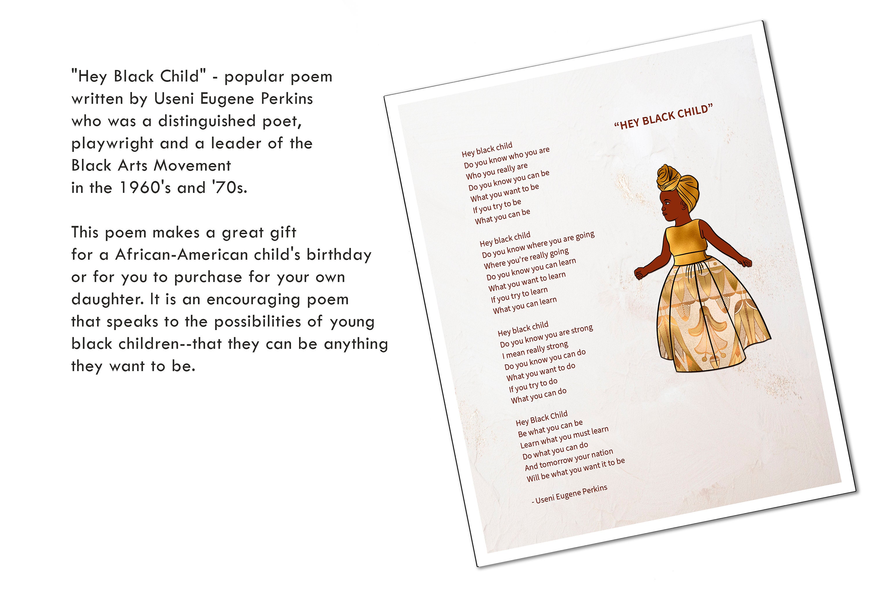 HEY BLACK CHILD Poem, Useni Eugene Perkins, Children's Poems, African ...