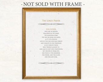 May include: A printable art print with a white background and black text. The text is the Lord's Prayer, with the title "The Lord's Prayer" at the top. The text is framed by a decorative border.