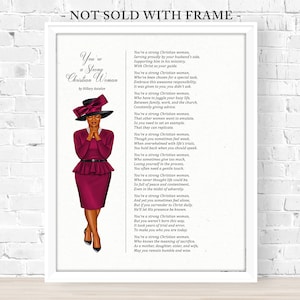 PASTOR MINISTER&#39;S WIFE, African American Christian Woman First Lady, Original Poem &quot;Strong Christian Woman&quot; 8x10 & 11x14 Print (Unframed)
