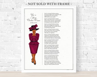 PASTOR MINISTER&#39;S WIFE, African American Christian Woman First Lady, Original Poem &quot;Strong Christian Woman&quot; 8x10 & 11x14 Print (Unframed)