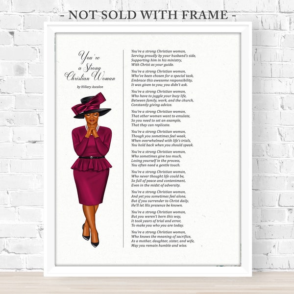 PASTOR MINISTER'S WIFE, African American Christian Woman First Lady, Original Poem "Strong Christian Woman" 8x10 & 11x14 Print (Unframed)