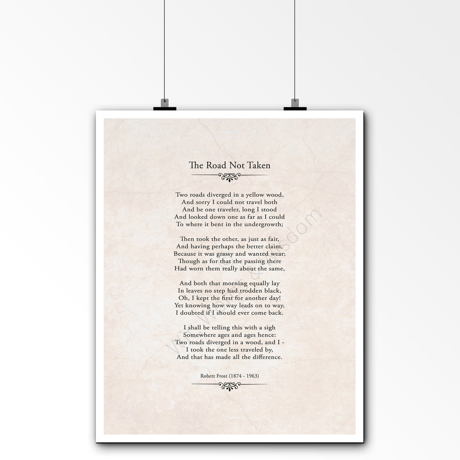 ROAD NOT TAKEN Poem, Robert Frost, Literary Print, Poetry, Literature