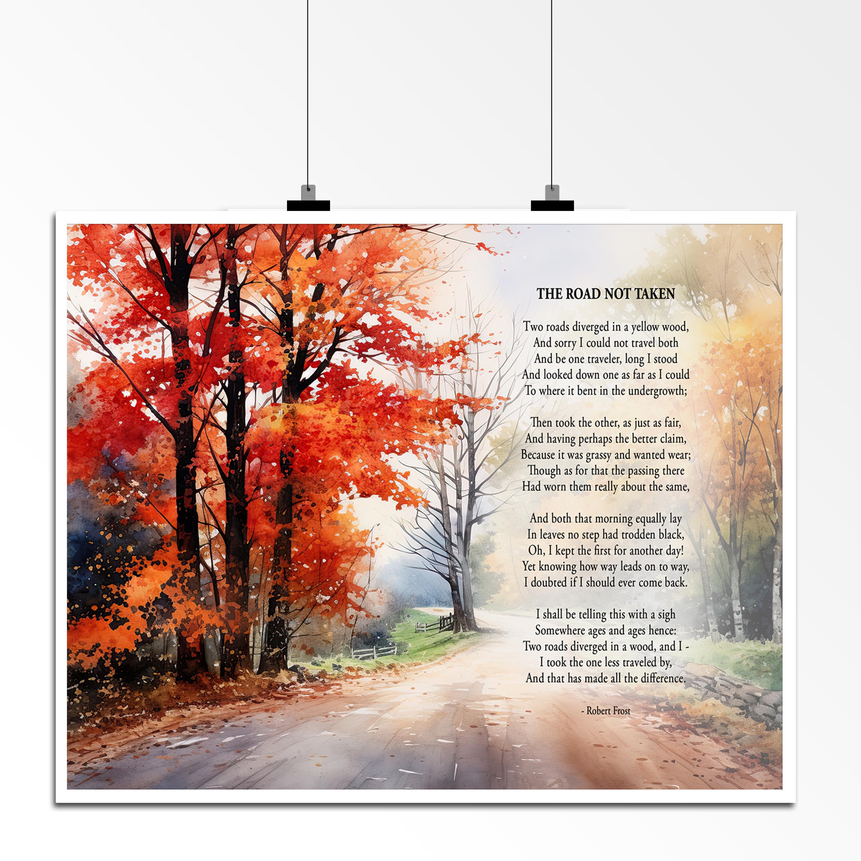 ROAD NOT TAKEN Poem, Robert Frost, Literary Work, Watercolor Fall