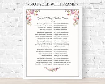 PASTOR MINISTER&#39;S WIFE, First Lady, Christian Woman, Original Poem &quot;Strong Christian Woman&quot; 8x10 & 11x14 Print (Unframed)