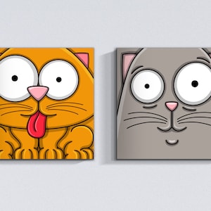 Cat Wall Art, Set of 2 Small Printables Wall Art, Cat Printable Wall Art, Cats Wall Art, Digital Prints, Cat Wall Decoration, Cat Prints