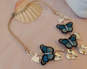 Blue butterfly Necklace unique gift  trendy butterflies charming pendant