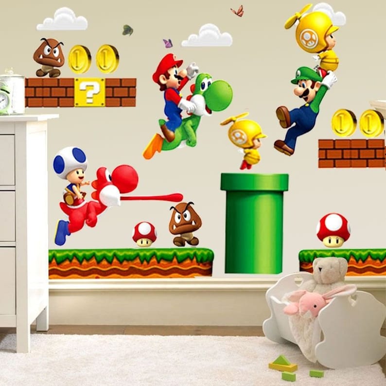Large Super Mario Bros Kids 44 Removable Wall Sticker Decals Etsy