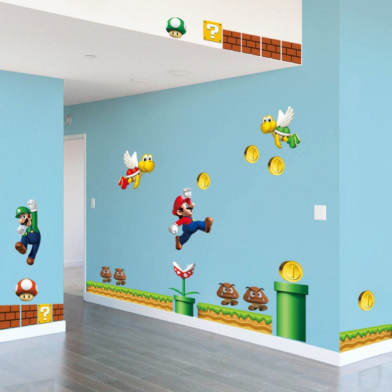 Huge Super Mario Bros Removable Wall Sticker Decals Kids Etsy