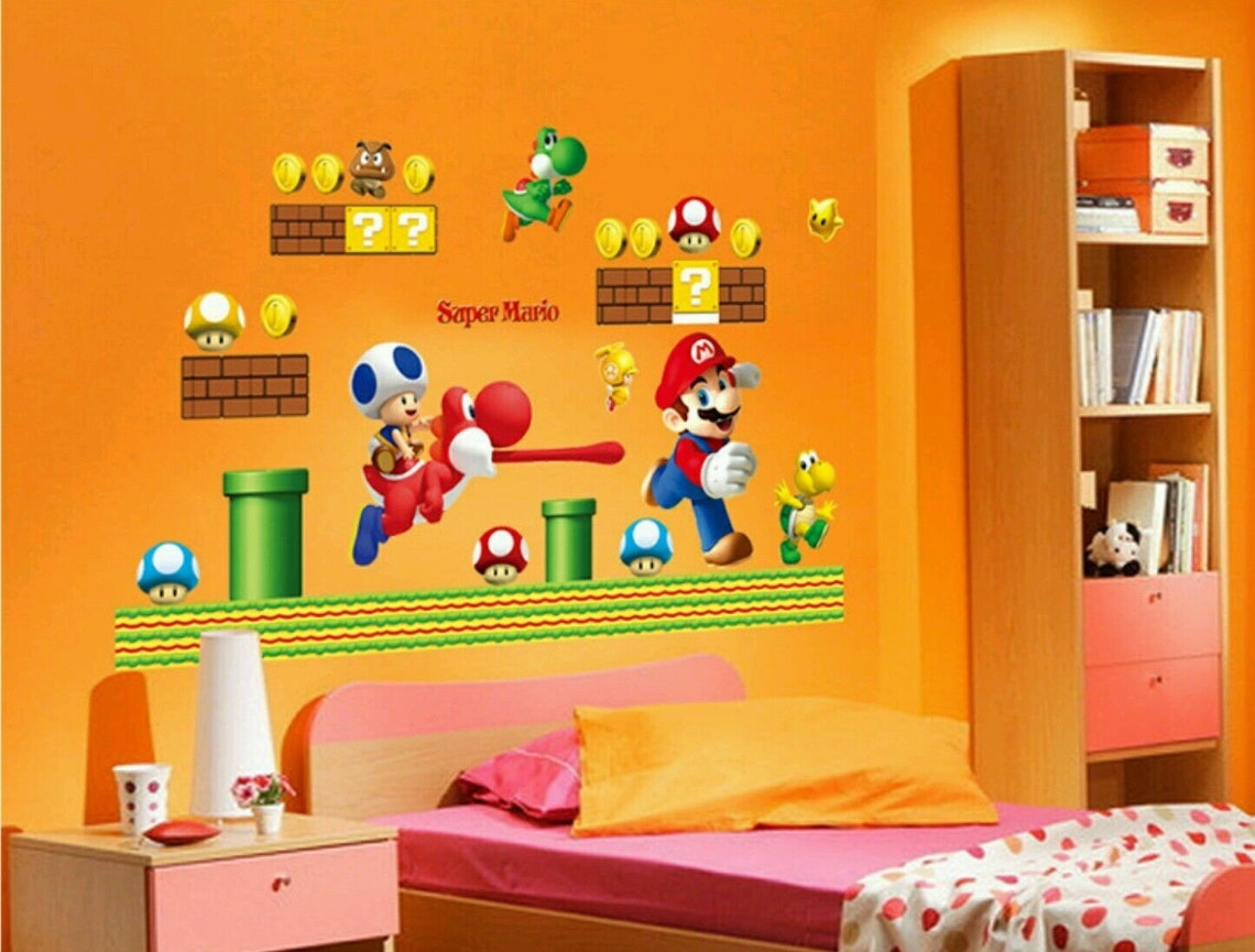 Large Super Mario Bros Kids Removable Wall Sticker Decals Etsy