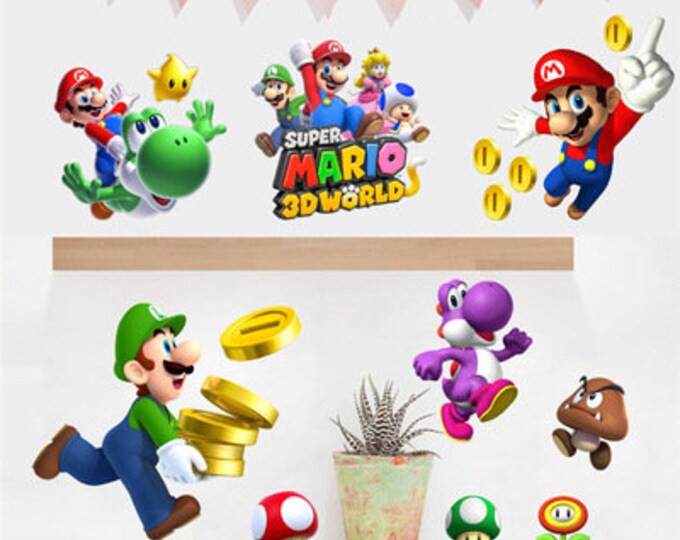 Large Super Mario Bros Kids Removable Wall Sticker Decals - Etsy
