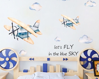 Blue Airplane wall decal for kids, nursery decoration
