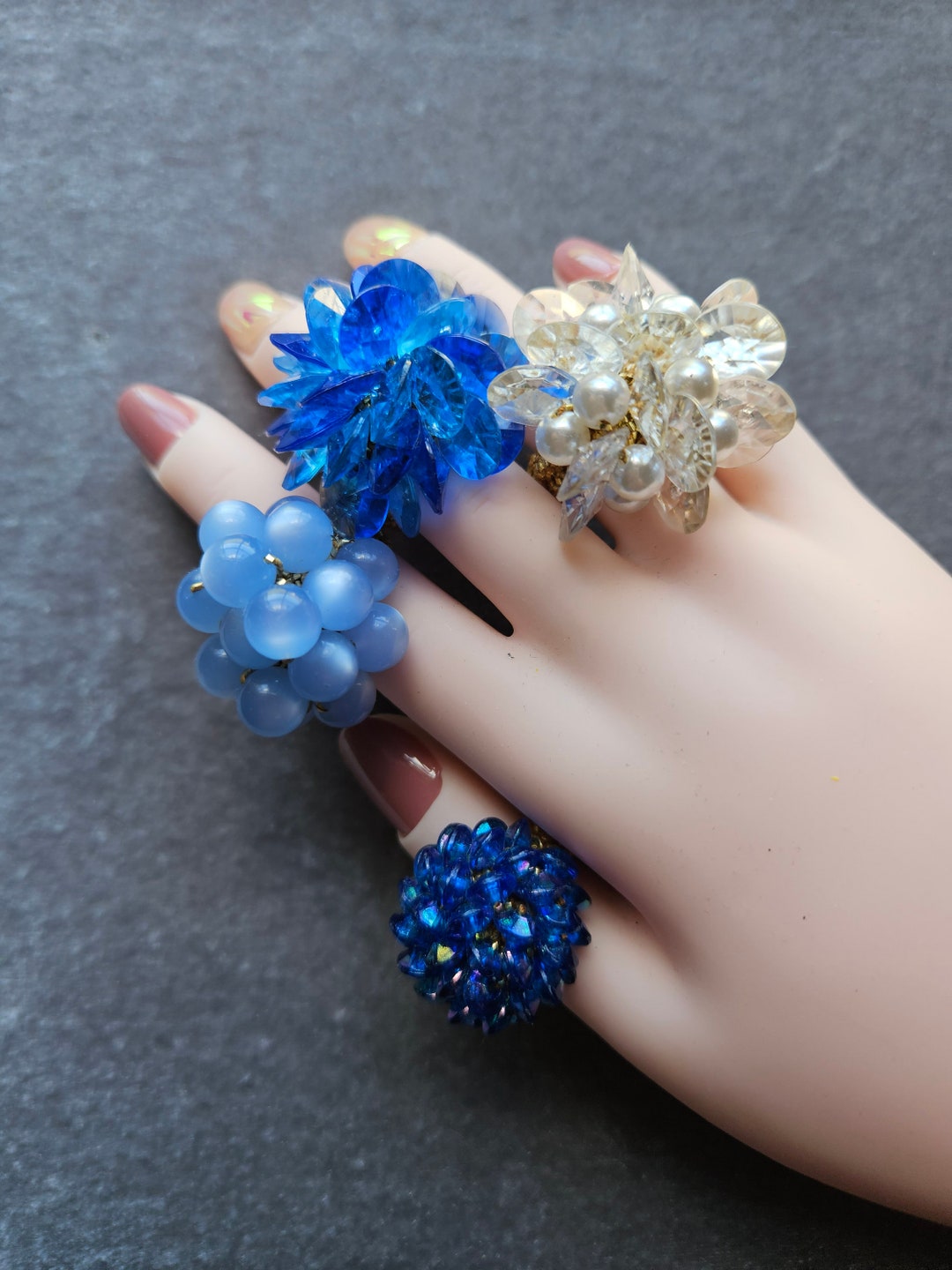4 Vintage Crocheted Statement Rings Etsy
