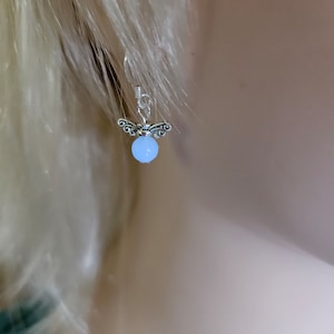 Aqua Night Glow Firefly Earrings - Silver Tone