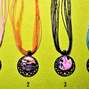 Hand Made Water Marble Pendant Ribbon Necklaces