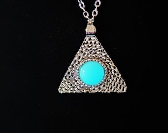 Aqua Night Glow Triangle Pendant Necklace