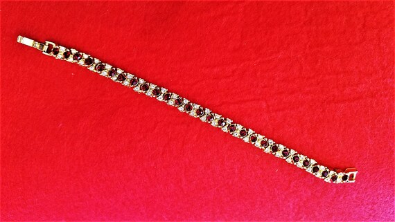 Vintage Austrian Red and Clear Austrian Crystal Bracelet and Earrings Set View 4