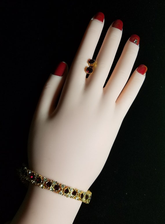 Vintage Austrian Red and Clear Austrian Crystal Bracelet and Earrings Set View 5