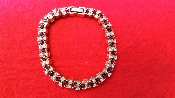 Vintage Austrian Red and Clear Austrian Crystal Bracelet and Earrings Set View 2