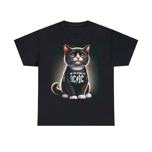 My CAT listens to AC/DC! (variation 3), Unisex Heavy Cotton Tee!