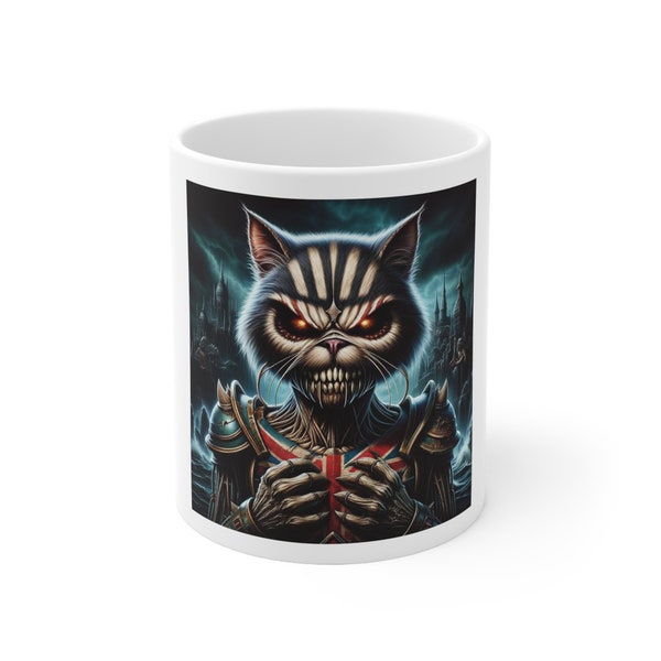 Up the Irons! Iron Maiden kitty cat ceramic mug 11oz, iron maiden fans!