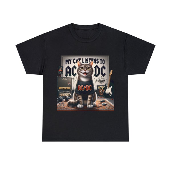 My Cat Listens to AC/DC! cute cat ac/dc fan graphic tee!