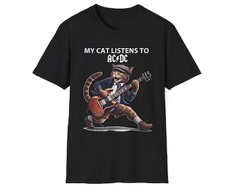 Rockin' Cat T-Shirt - My Cat Listens to AC/DC, Perfect for Cat Lovers, Music Fans, Gift for Pet Owners, Funny Cat Tee