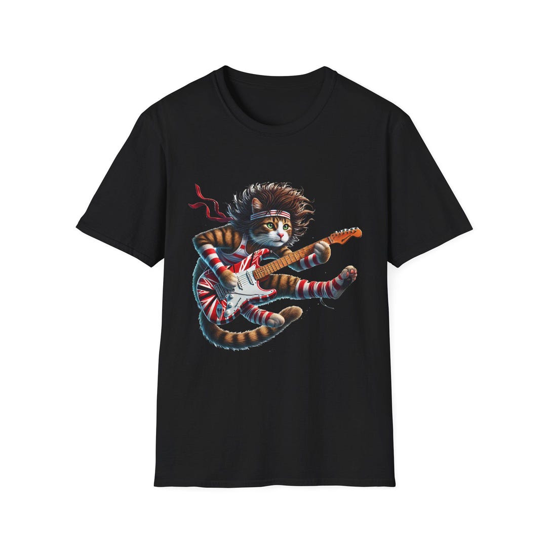 Rockstar Kitty Cat Tribute Eddie Van Halen Guitar Playin' Rocker Cat T ...
