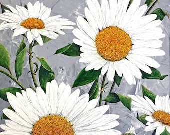 Daisies Painting - Floral Art Print - Flower Painting - White Daisy Print - Botanical Art - Realistic Floral - Daisy Artwork - Matted Print