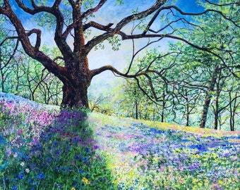 Wildflower Painting - Field Painting - Nature Art - Meadow Painting - Colorful Painting - Spring Landscape - Bright Painting - Matted Print