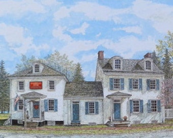 Bucks County PA - Rural Art - Street Scene - Americana Art - Limited Edition - Fine Art Lithograph - Wide Painting - Blue Green Painting