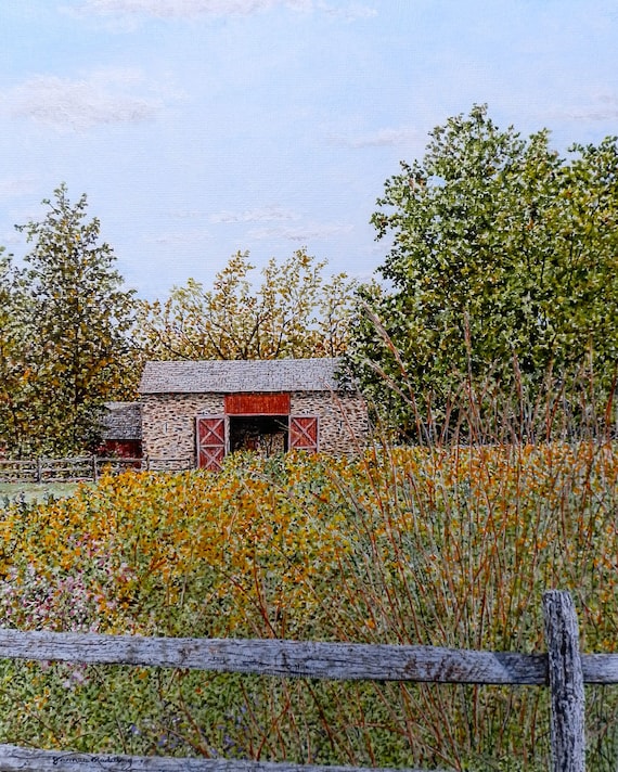 Autumn Art Print - Farm Painting - Barn Painting - Autumn Landscape - Country Painting - Nature Painting - Small Print Art - Matted Print