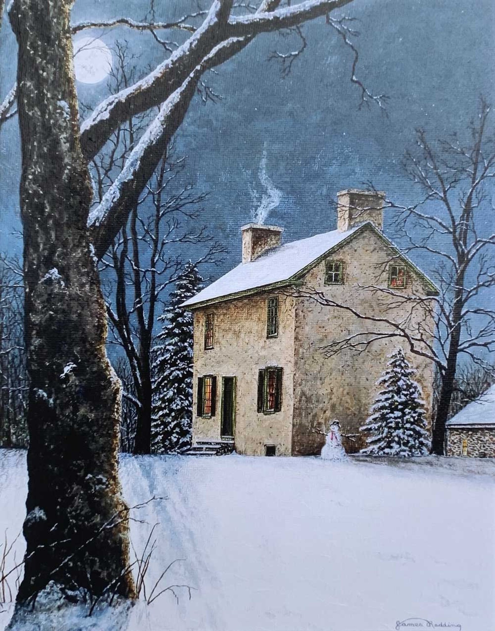 Winter Night - Snowy Scene Print - Winter Moon - Snow Painting ...