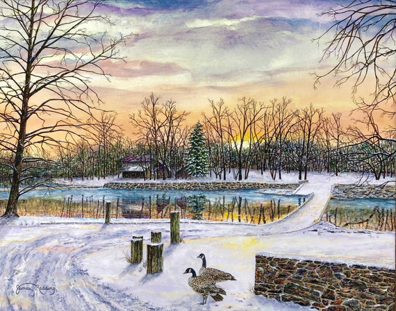 Peinture de lac - Paysage d'hiver - Impression d'art - Paysage de