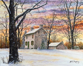 Winter Sunset - Winter Landscape - Peaceful Painting - Sunset Sky - Snow Scene - Winter Trees - Fine Art Print - Matted Print