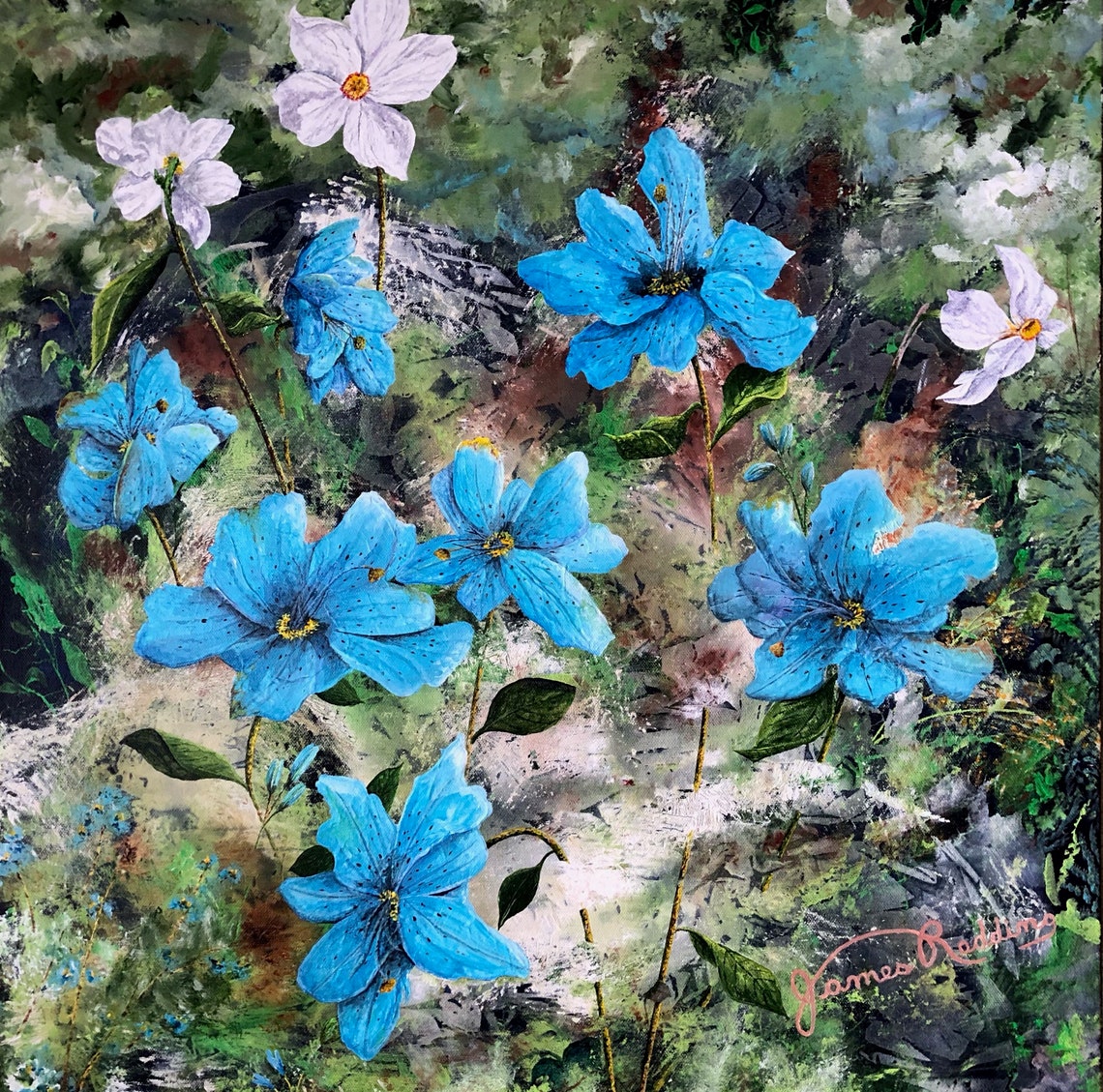 Blue Flowers Painting Original Artwork Floral Wall Art Etsy