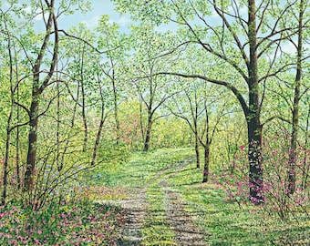 Forest Painting - Nature Print - Country Landscape - Trees Painting - Colorful Landscape - Forest Path - Green Landscape - Matted Prints