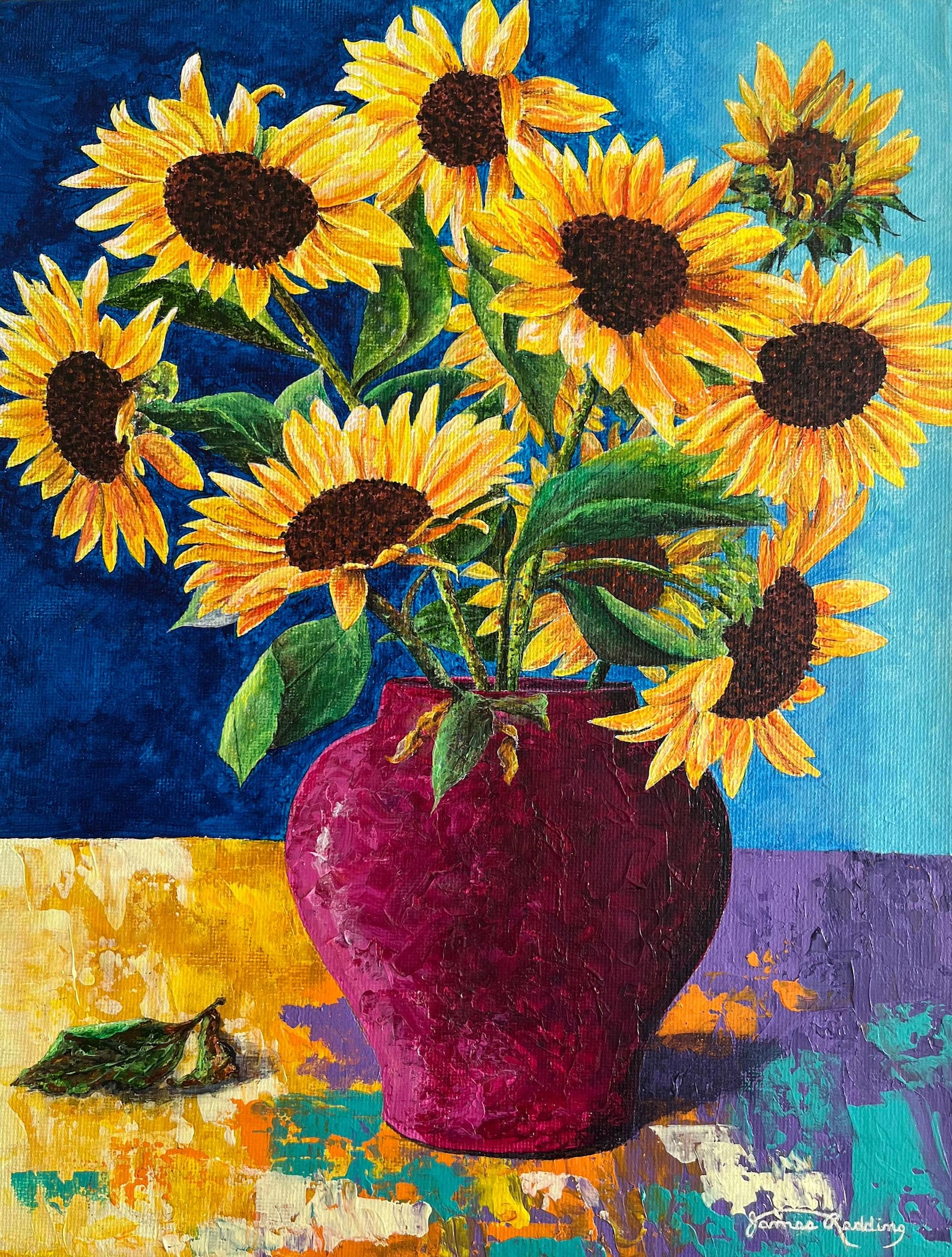 Sunflowers in Vase - Bright Floral Art - Sunflower Painting - Still ...