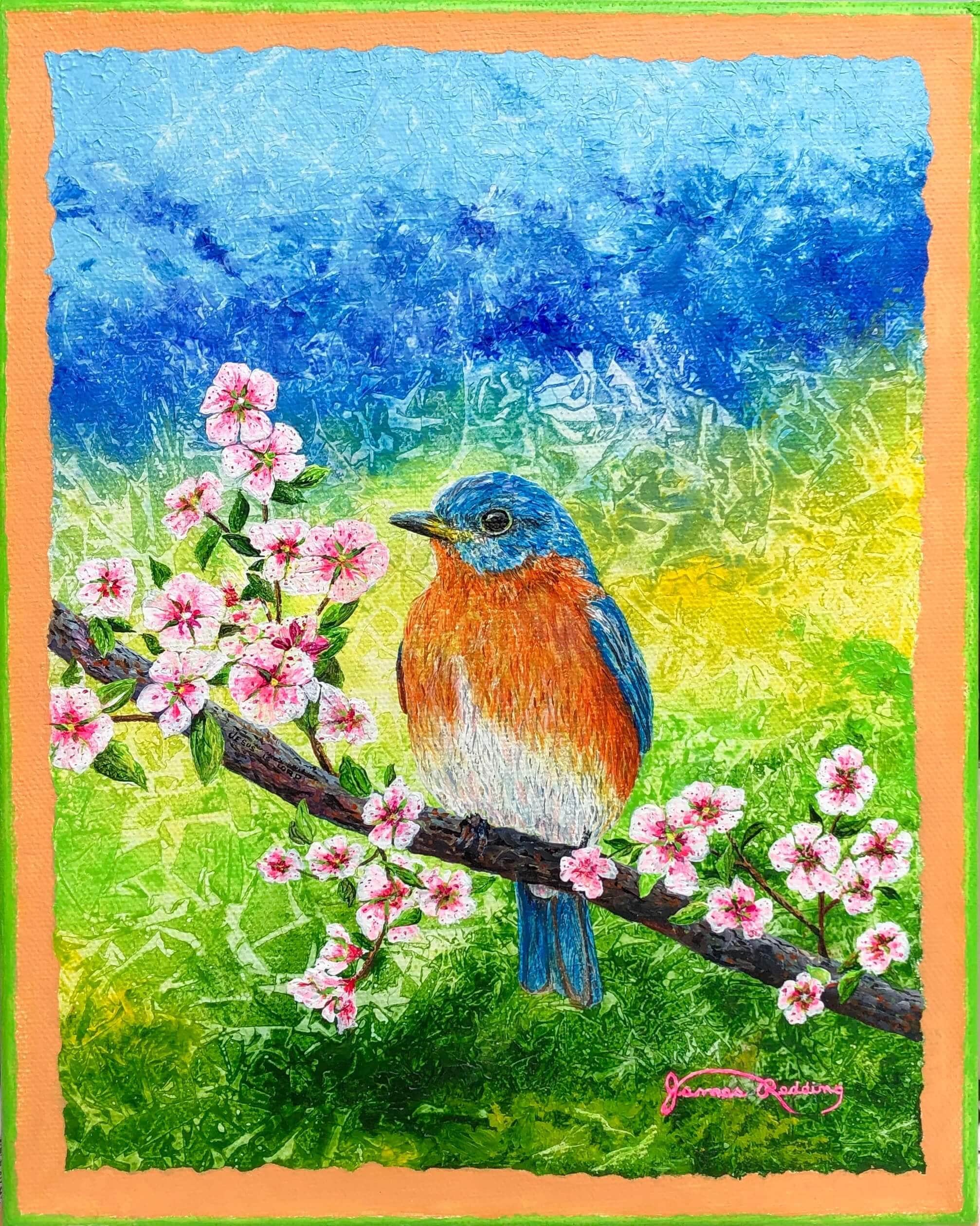 Bluebird Painting - Cherry Blossom Art - Bird Art Canvas - Fine