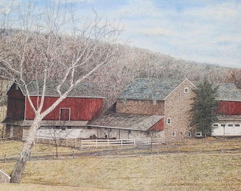 Farm Painting - Barn Print - Autumn Art - Fall Painting - Nature Print - Autumn Art - Realism Painting - Fine Art Lithograph