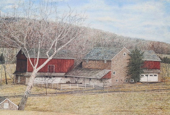 Farm Painting - Barn Print - Autumn Art - Fall Painting - Nature Print - Autumn Art - Realism Painting - Fine Art Lithograph