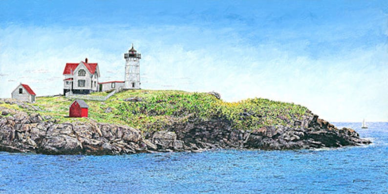 Lighthouse Painting Nubble Lighthouse Water Painting - Etsy