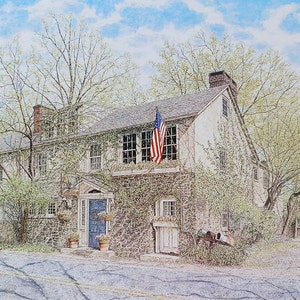 Americana Art - Fine Art Lithograph - Rustic Art Print - American Flag - Country Art Print - Street Scene - Realistic Painting