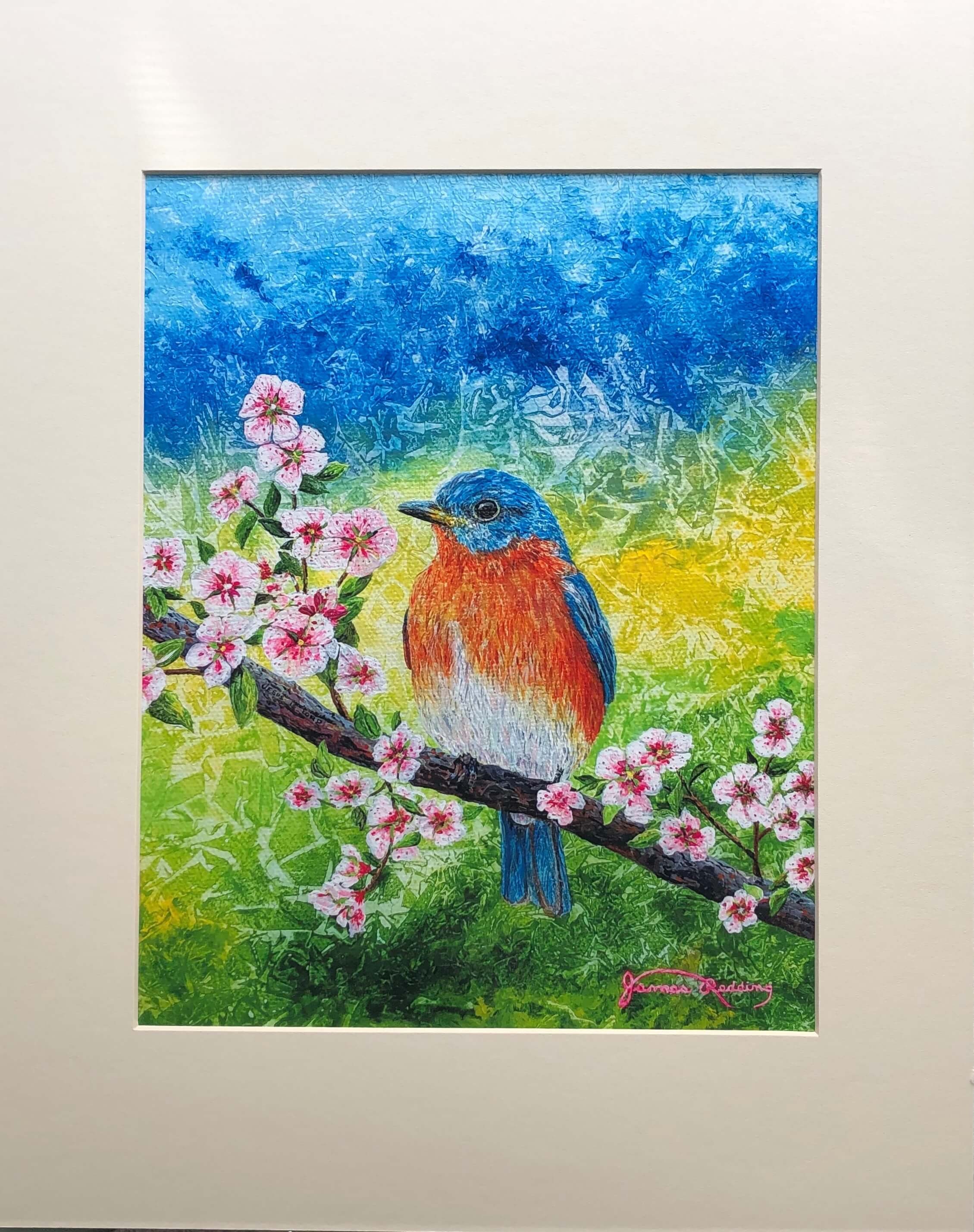 Bluebird Print - Cherry Blossom Print - Bird and Flower - Colorful
