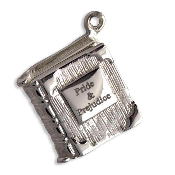 Livre Charme Médaillon / Pendentif - Argent - Pride and Prejudice - Jane Austen - Citation de proposition de Mr Darcy - Amoureux des livres, Bibliophile, Cadeau Geek