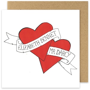 Greeting Card - Elizabeth Bennet & Mr. Darcy - Jane Austen Pride and Prejudice - Valentine&#39;s Love - Vintage Heart Tattoo Book Lover Wedding