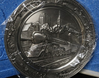 Pewter Steam Engine Train Plate - Charleston 0-4-0T  Bas  Relief Railroad Collectible