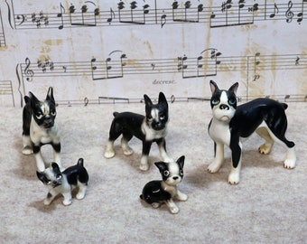 Boston Terrier Figur - Hund Figuren - Porzellan Hund Figur Lot -