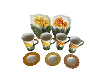Lenwile Ardalt Flowerpot Floral Porcelain Flowerpot | Yellow, Green, White Majolica